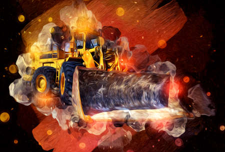 Bulldozer illustration color art grunge drawing vintageの写真素材