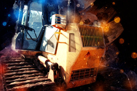 Bulldozer illustration color art grunge drawing vintage