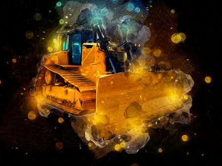 Bulldozer illustration color art grunge drawing vintage