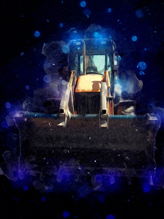 Excavator tractor illustration color isolated art work antique old