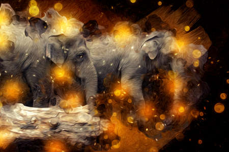 Elephant art illustration retro vintage oldの写真素材