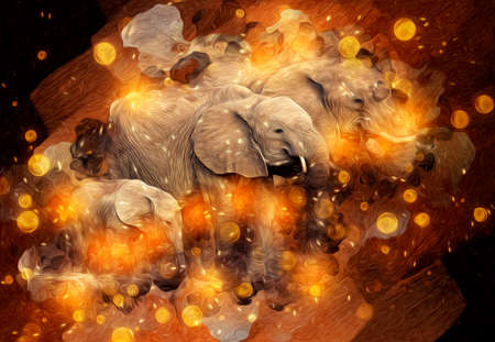 Elephant art illustration retro vintage oldの写真素材