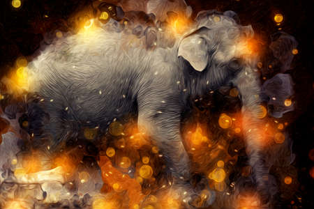 Elephant art illustration retro vintage oldの写真素材