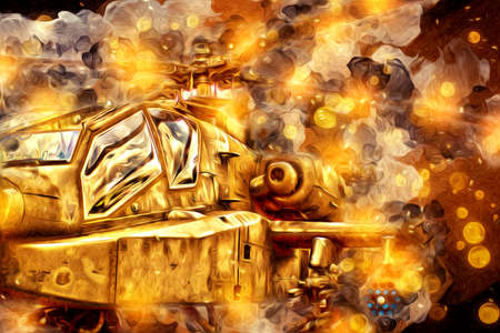 military helicopter drawing illustration art vintageの写真素材