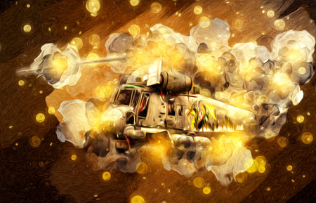 military helicopter drawing illustration art vintage