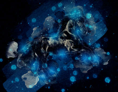 Colorful horse art illustration grunge paintingの写真素材