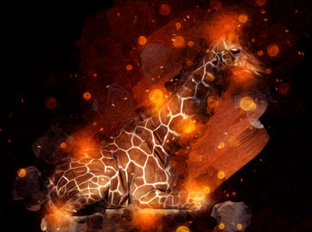 Drawing art drawing illustration of giraffeの写真素材