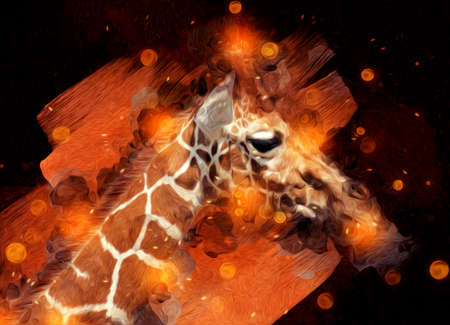 Drawing art drawing illustration of giraffeの写真素材