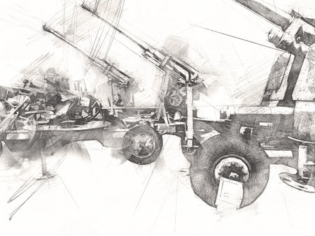 anti aircraft gun art illustration military drawing sketch