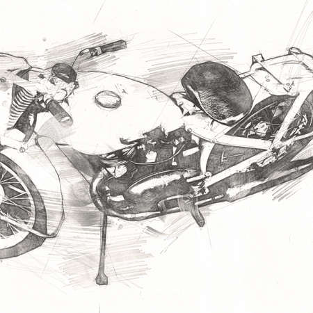 Old military motorcycle, on an isolated white background since the Second World Warの写真素材