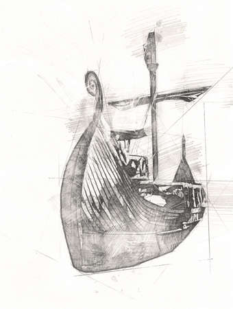 Pirate ship sailing on the sea illustration art drawing sketch vintageの写真素材