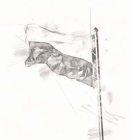 Poland waving flag on isolated background art illustration drawing vintageの写真素材