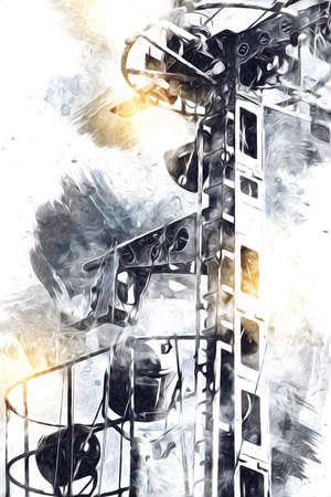 Military radar air surveillance on navy ship, art illustration drawing vintageの写真素材