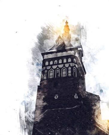 Watercolor sketch or illustration of a beautiful view of the architecture of the city of Gdansk in Polandの写真素材