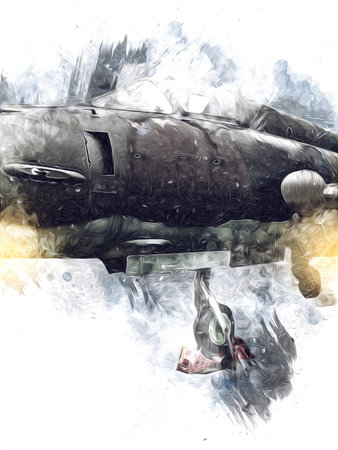 American jet fighter aircraft drawing illustration art vintage