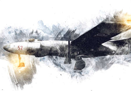American jet fighter aircraft drawing illustration art vintageの写真素材