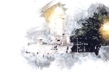 hand drawn watercolor lighthouse illustration art vintage drawing sketchの写真素材