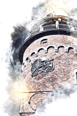 hand drawn watercolor lighthouse illustration art vintage drawing sketchの写真素材