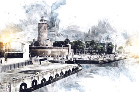 hand drawn watercolor lighthouse illustration art vintage drawing sketchの写真素材