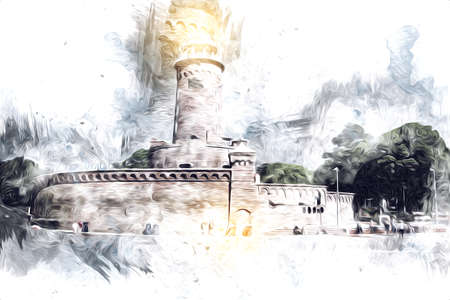 hand drawn watercolor lighthouse illustration art vintage drawing sketchの写真素材