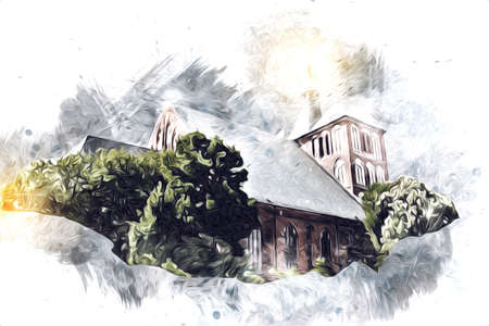 kolobrzeg old city, town hall, poland art illustration drawing sketchの写真素材