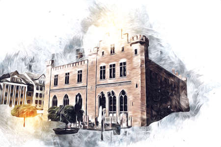 kolobrzeg old city, town hall, poland art illustration drawing sketchの写真素材