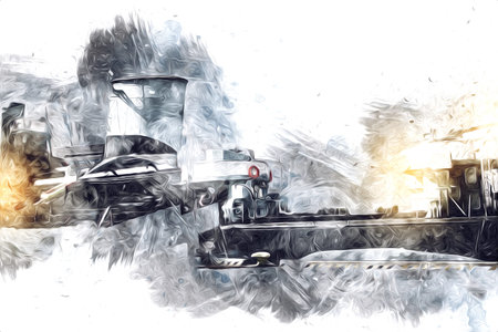 Battleship sea illustration antique vintage art drawingの写真素材