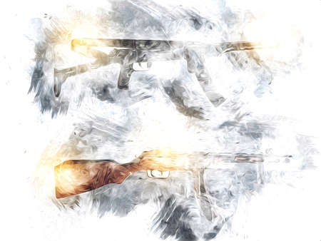 Revolver, hand drawn vintage gun illustration. Engraving style old pistols setの写真素材