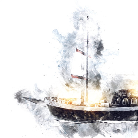 Pirate ship sailing on the sea illustration art drawing sketch vintage