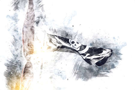 Skull and bones on a pirate flag, art illustration drawing sketch vintageの写真素材