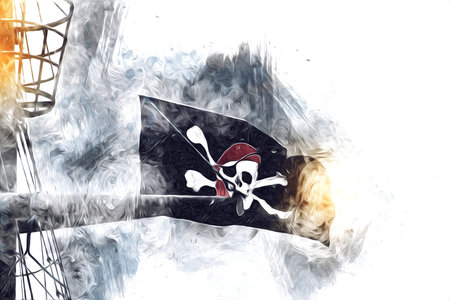 Skull and bones on a pirate flag, art illustration drawing sketch vintageの写真素材