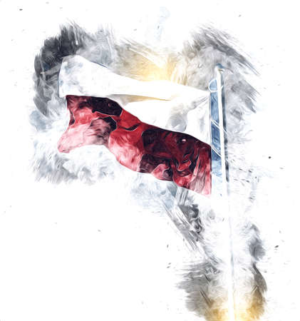 Poland waving flag on isolated background art illustration drawing vintageの写真素材