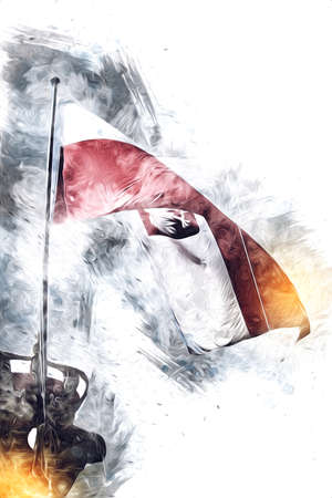 Poland waving flag on isolated background art illustration drawing vintageの写真素材