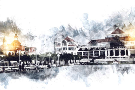 Square and promenade architcture landmark in Sopot art illustration drawingの写真素材