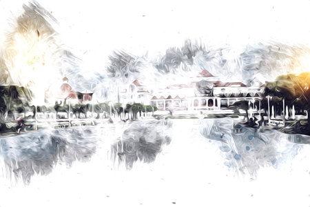 Square and promenade architcture landmark in Sopot art illustration drawingの写真素材