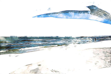 Beautiful beach with white sand, natural background for summer vacation art illustrationの写真素材