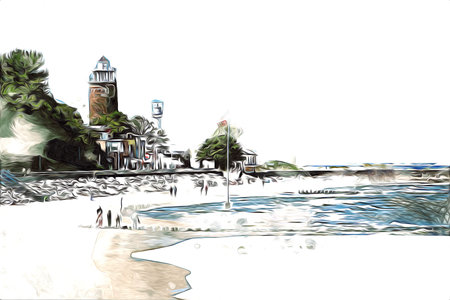 Beautiful beach with white sand, natural background for summer vacation art illustrationの写真素材