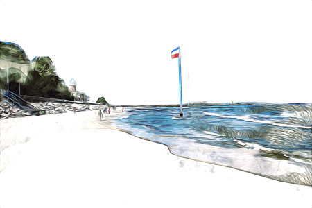 Beautiful beach with white sand, natural background for summer vacation art illustrationの写真素材