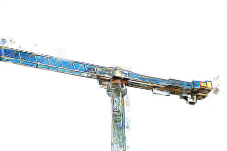 Building construction site with scaffolding vintage art illustration drawing sketchの写真素材