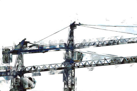 Building construction site with scaffolding vintage art illustration drawing sketchの写真素材