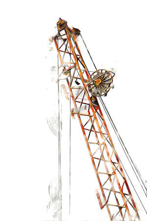 Building construction site with scaffolding vintage art illustration drawing sketchの写真素材