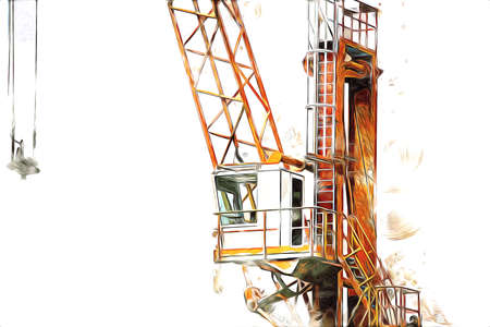 Building construction site with scaffolding vintage art illustration drawing sketchの写真素材