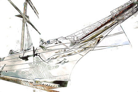 Antique boat sea motive drawing handmade illustration art vintage drawing