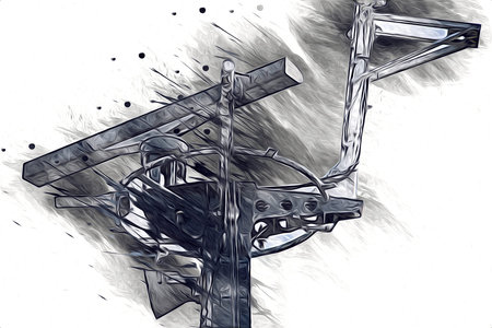 Military radar air surveillance on navy ship, art illustration drawing vintageの写真素材