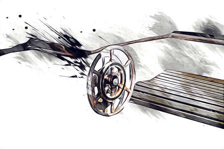 Sailing boats stowed at marina art illustration vintage retroの写真素材