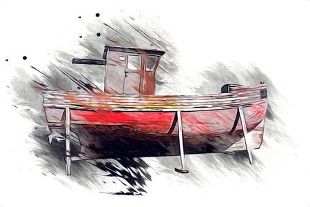 Sailing boats stowed at marina art illustration vintage retroの写真素材