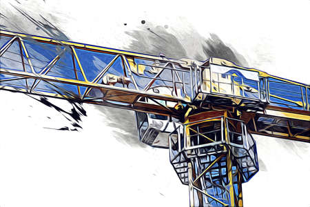 Building construction site with scaffolding vintage art illustration drawing sketchの写真素材
