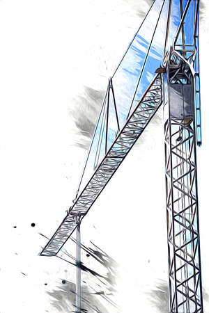 Building construction site with scaffolding vintage art illustration drawing sketchの写真素材