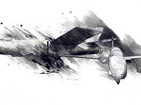 American jet fighter aircraft drawing illustration art vintage