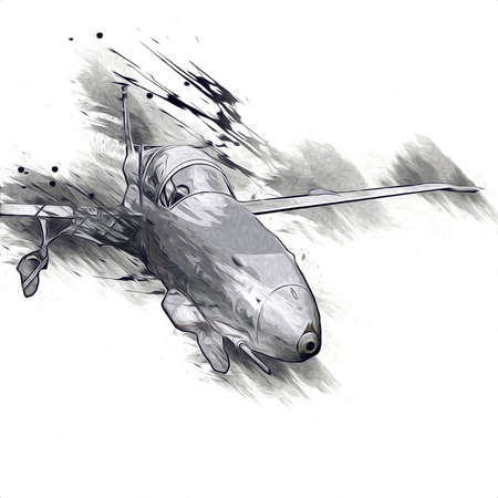American jet fighter aircraft drawing illustration art vintageの写真素材
